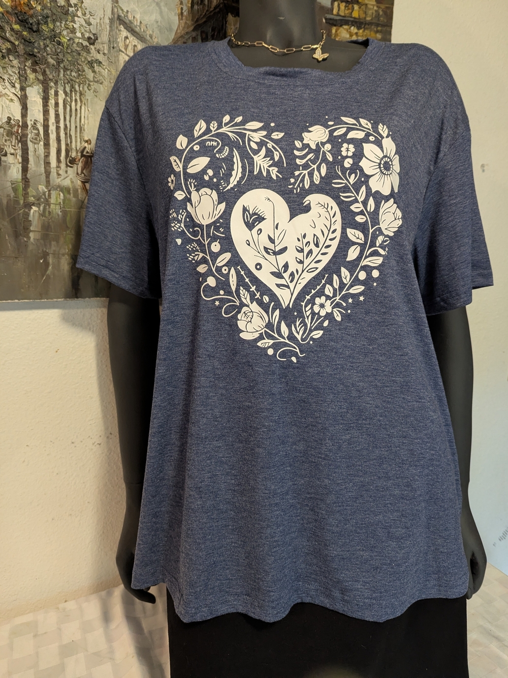Womens' Navy Blue Heart Floral Tee - Brand: